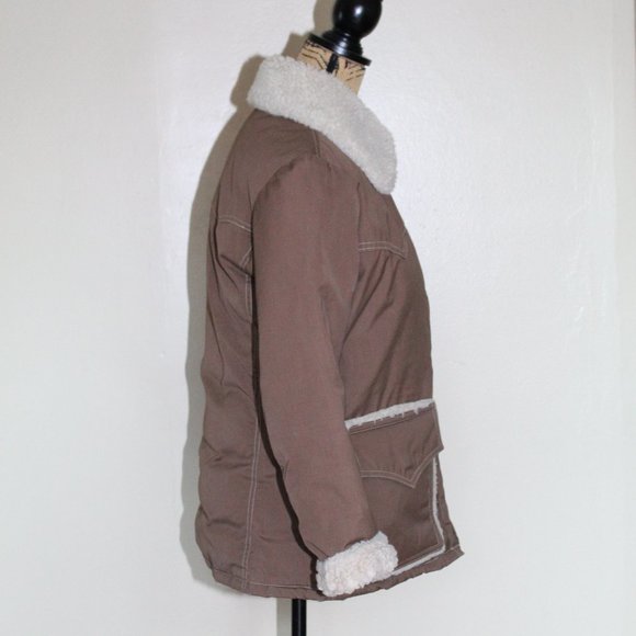 Vtg Tempco Brown Goose Down Zip Sherpa Collar Coat Jacket USA Women's S/M - Picture 6 of 12
